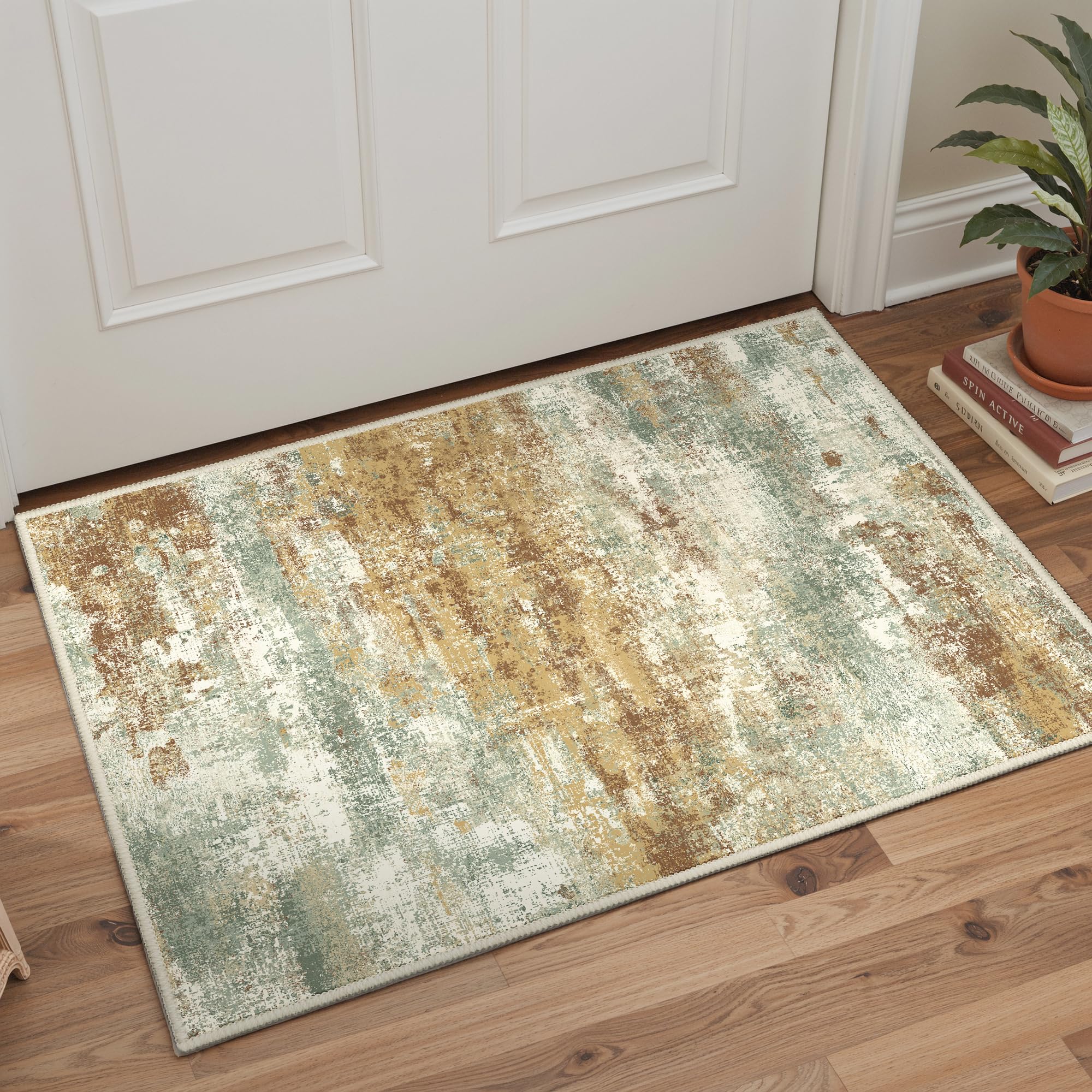 BEIMO 2x3 Area Rugs for Entryway, Orange Green Washable Abstract Rug