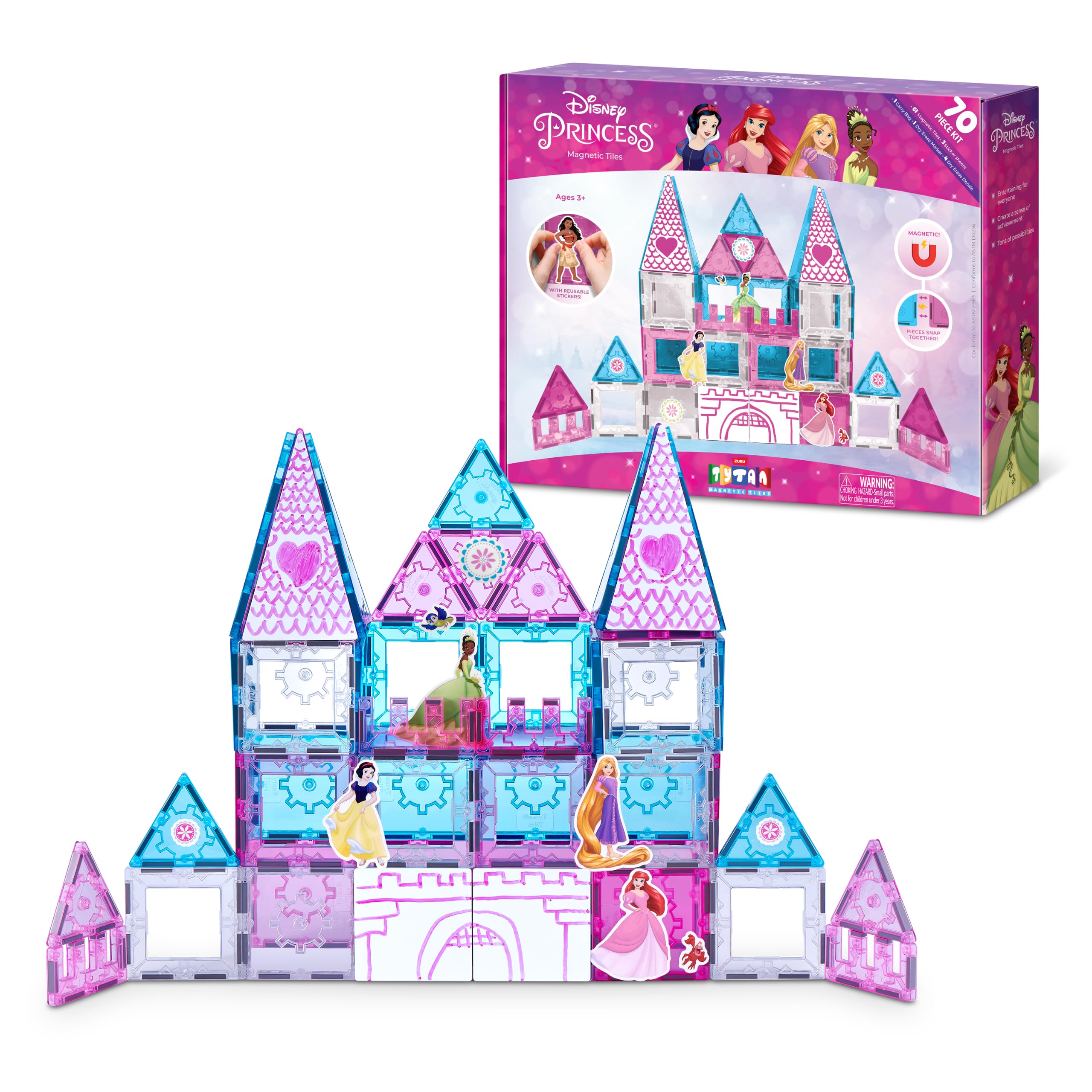 Set di gioco con tessere magnetiche del Castello delle Principesse Disney, composto da 70 pezzi (S1)