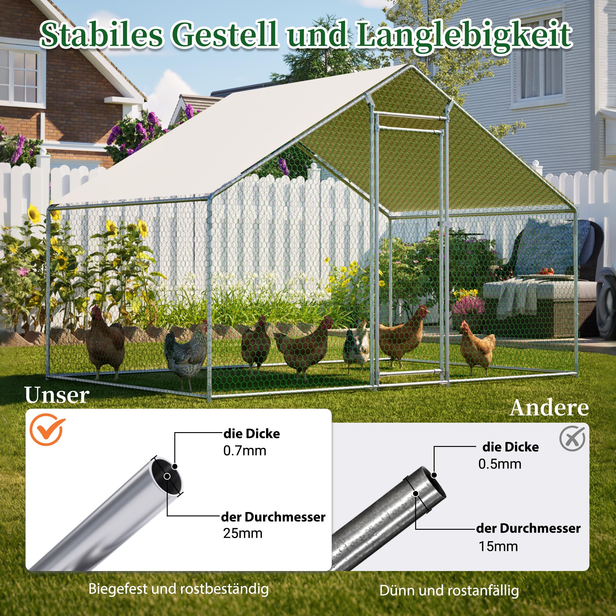 Freilaufgehege Hühnerstall 3 x 2 x 2 m, Silber