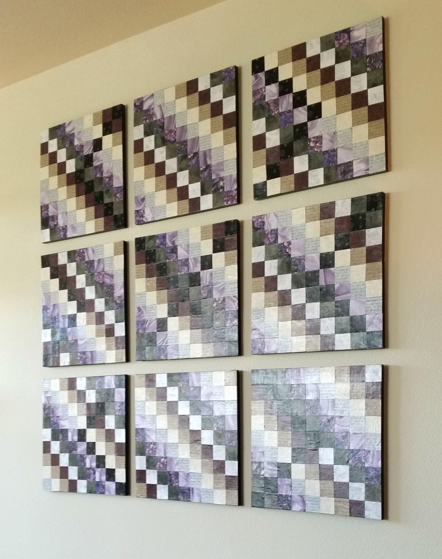 9 Panel Geometric Canvas Wall Décor - Unique Large Scale Home Décor - Hand Crafted Paper Wall Art