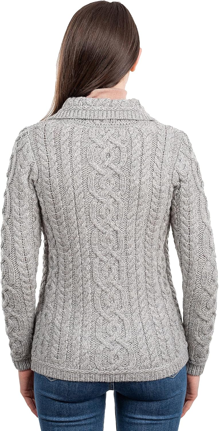 SAOL Irish Cardigan Sweater for Women 100% Merino Wool Aran Celtic Knit Ladies Coat with Pockets - Image 4