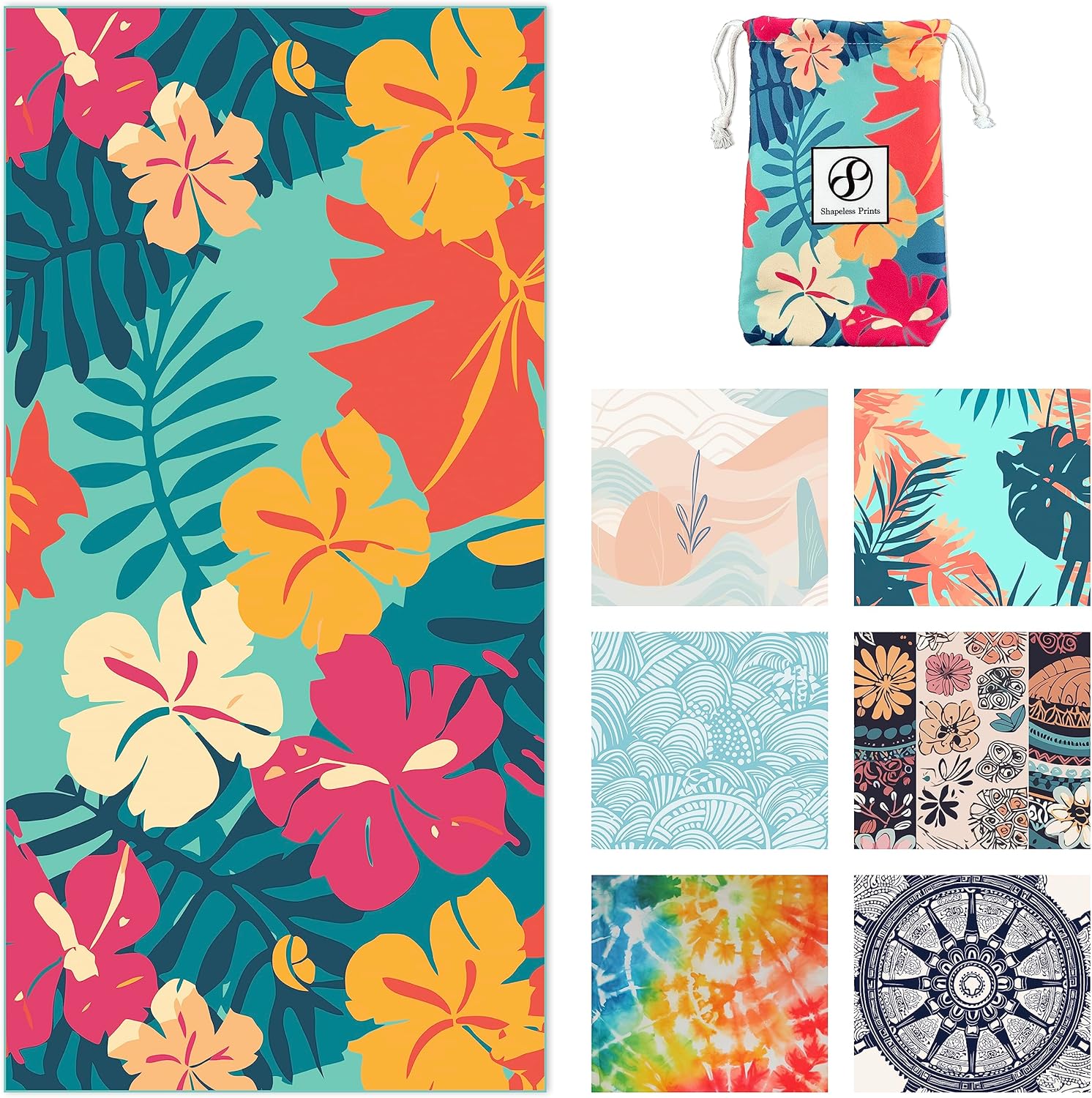 Shapeless Prints Microfiber Beach Towels Soft & Lightweight Absorbent, Quick Dry