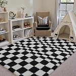 5x8 Chambre à coucher Chambre noire Blanc Chambre pour enfants Tapis de bain Lavable à la main Tatis Salon Soft Shag Rug pour nourrice Grand moderne Neutre en peluche Fuzzy