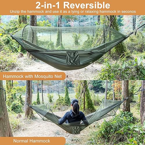 Miniatura 4 de Hamaca impermeable doble para acampar con mosquitera, hamaca ligera para viajes al aire libre mochileros y parques (1, redonda)