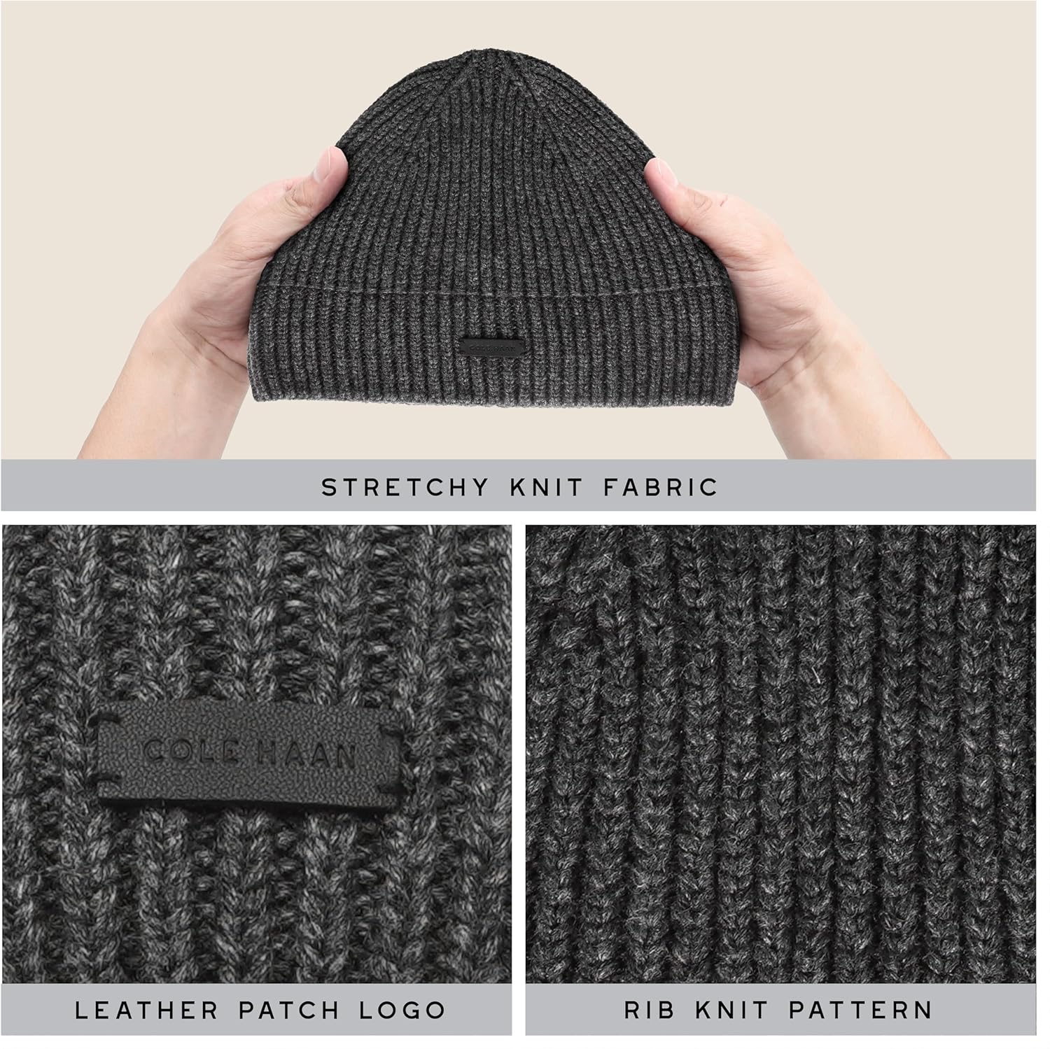 Cole Haan Mens Knit Beanie - No Cuff Design - Image 2