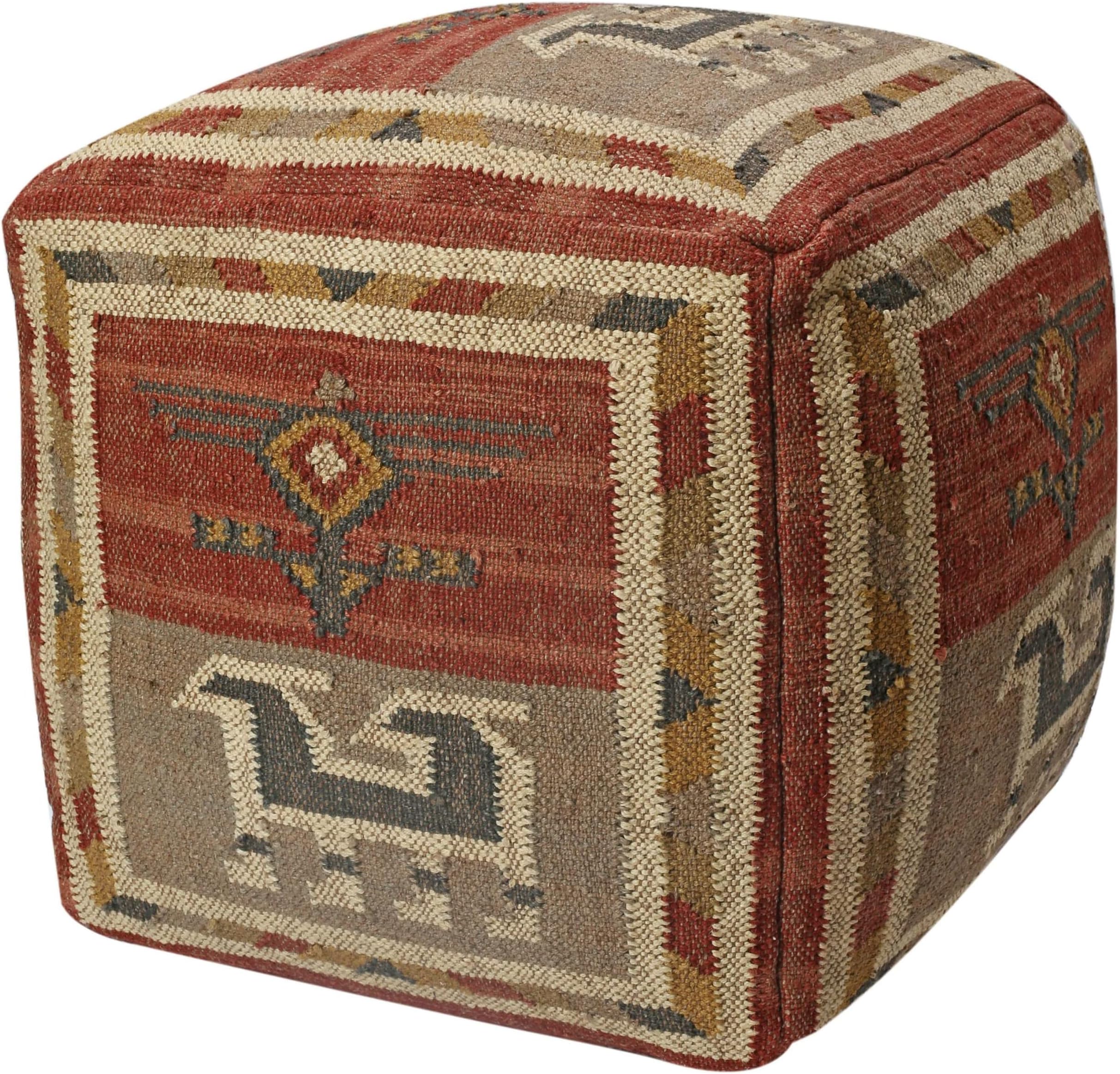 Pouf Ottoman Tribal Pouf, 20-Inch, Red