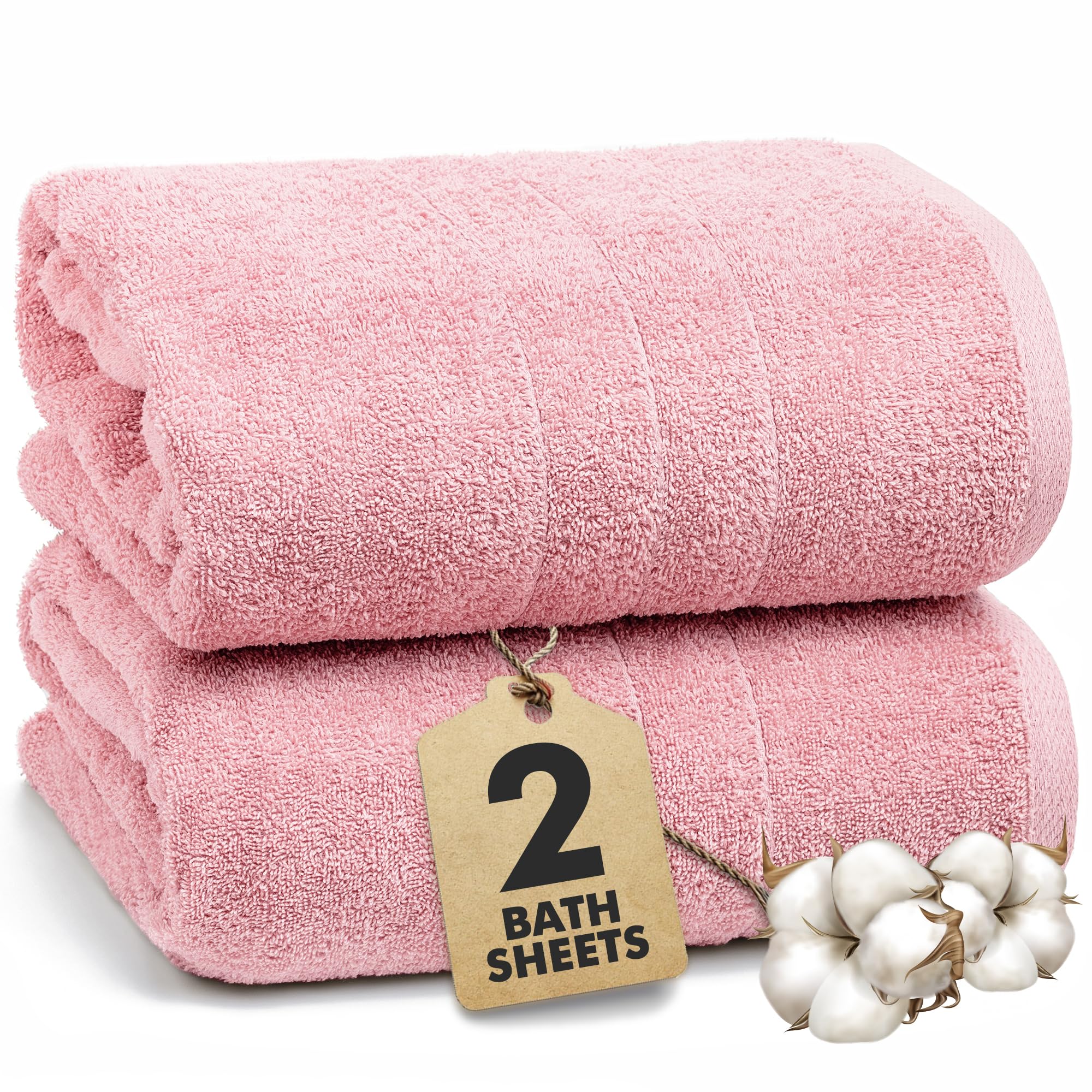 Novo Home Bath Sheets – Extra Large Bathroom Sheet Set – Pack of 2 Jumbo Towels Baby Pink (71x35in) – 100% Cotton Soft Quick Dry Large Bath Towels for