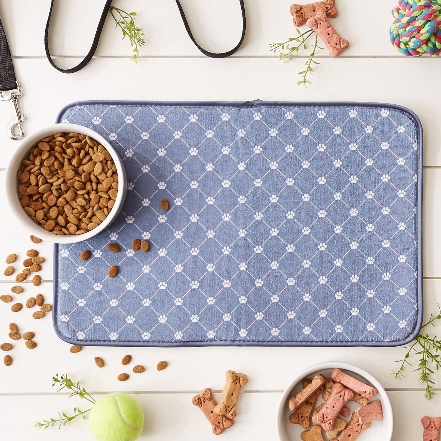 Bone Dry Machine Washable, Ultra Absorbent Pet Mat, 12x18, Stonewash Blue Trellis Print