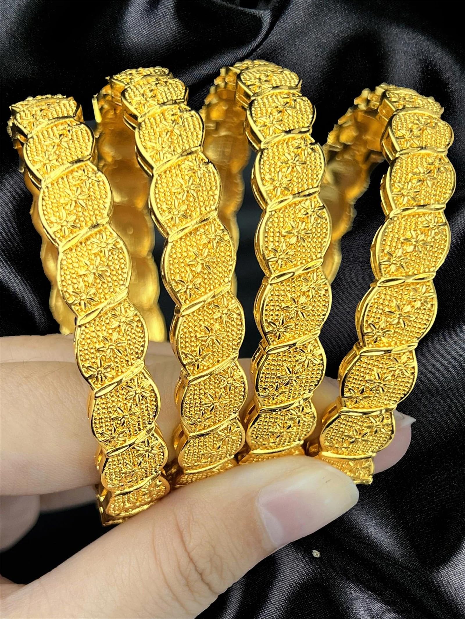 YDYDTTKD Brazalete de Color Dorado de 24K Estilo Dubái para Mujer, Pulsera Bohemia con Estampado de Flores, joyería de Boda de aleación de diseñador para Especial
