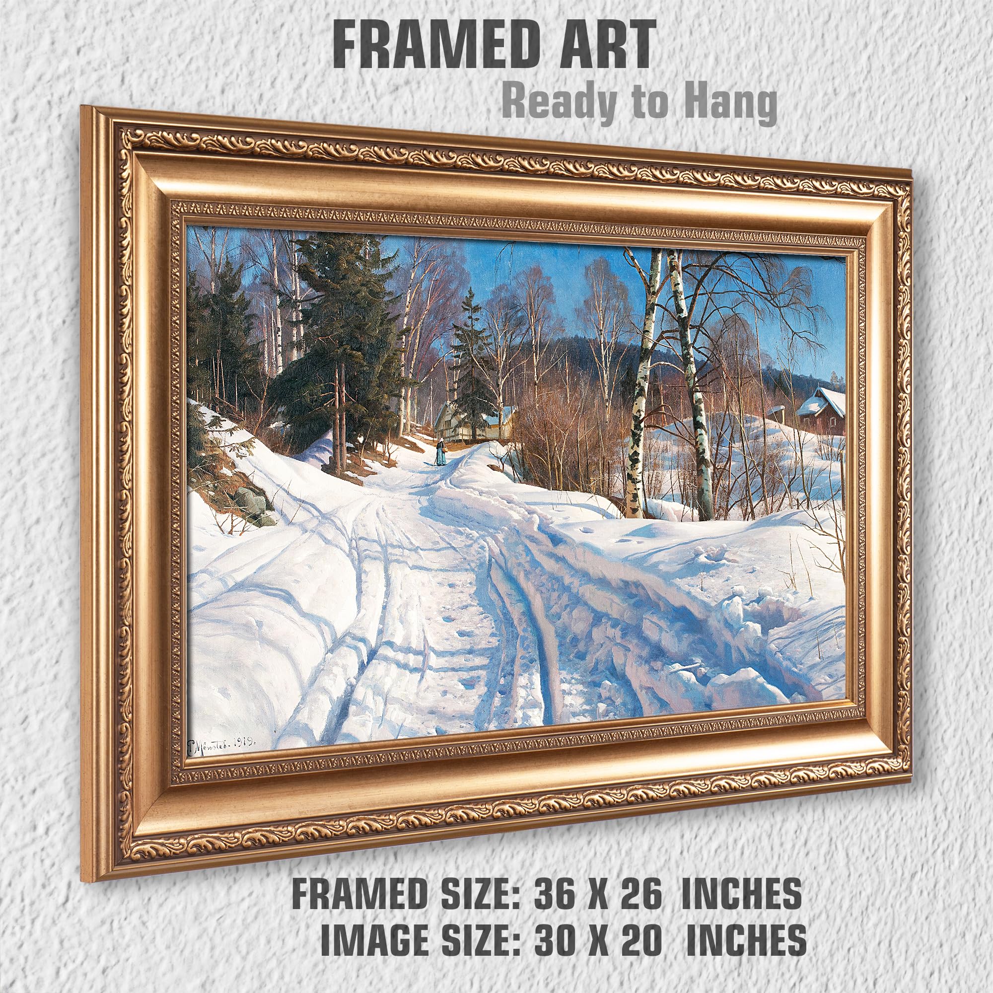 Amazon.com: Sunlit Winter by Peder Mork Monsted Framed Size:30x36