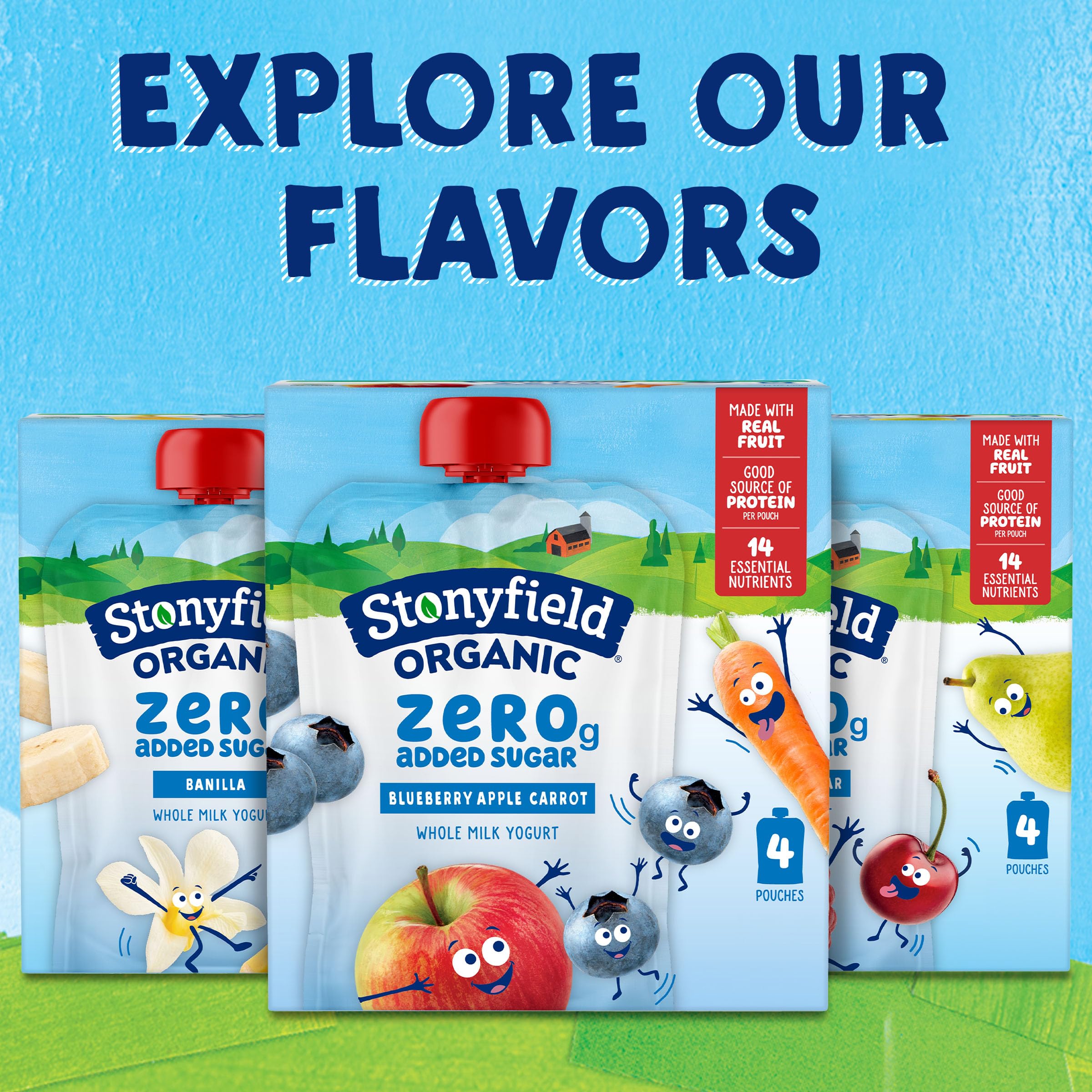 Stonyfield Organic Kids Zero Grams Added Sugar Blueberry Apple Carrot Whole Milk Yogurt 3 5 oz Pouches 4 — view 7