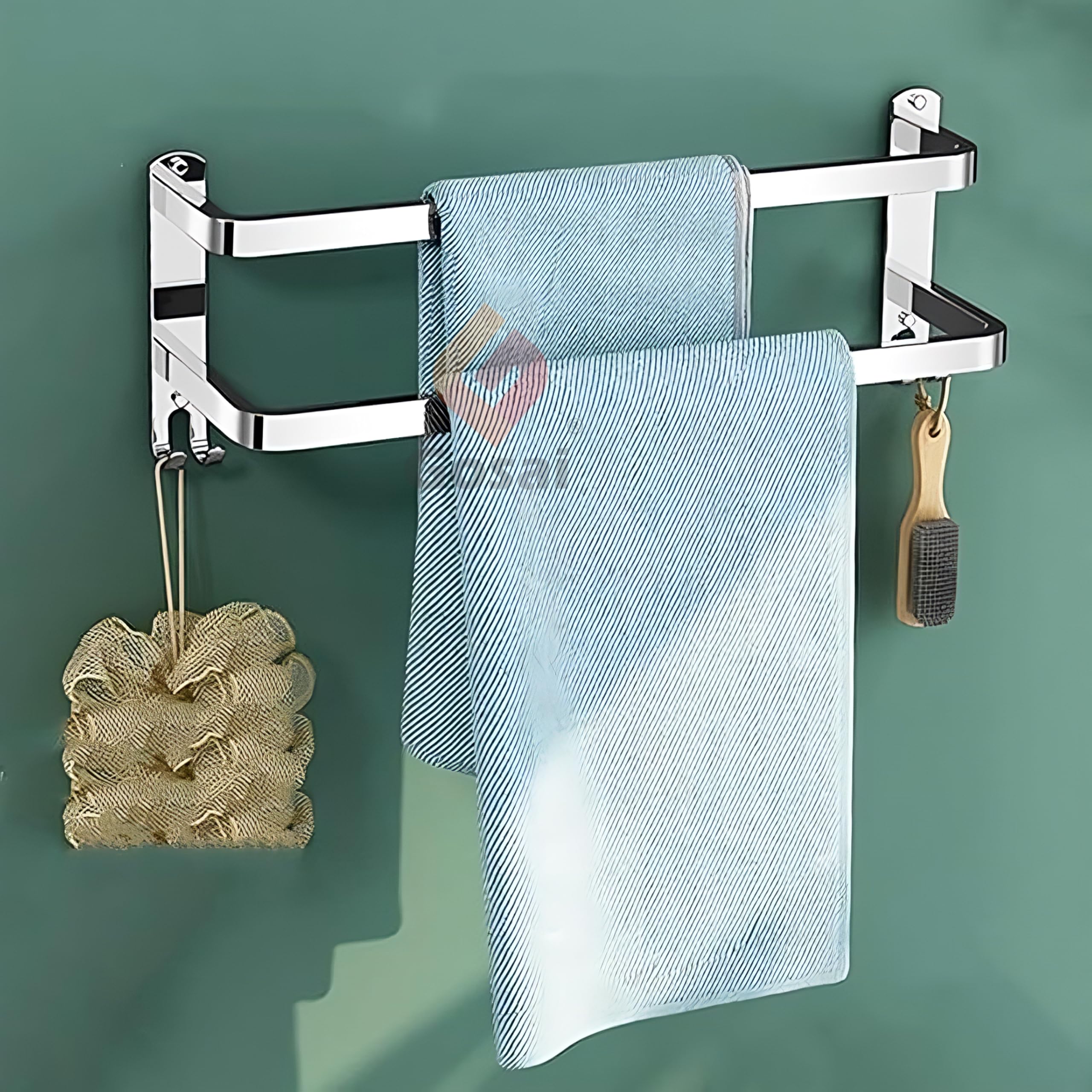 GOSAI Self Adhesive Towel Rack Bathroom Accessories Stainless Steel 2 Layer Towel Rack | Bathroom Organizer Without Drill | Towel Rail Towel Hanger for Kitchen Towel Stand with Hook (Silver,16 inch) (B0CK4RST9T) Amazon Price History, Amazon Price Tracker