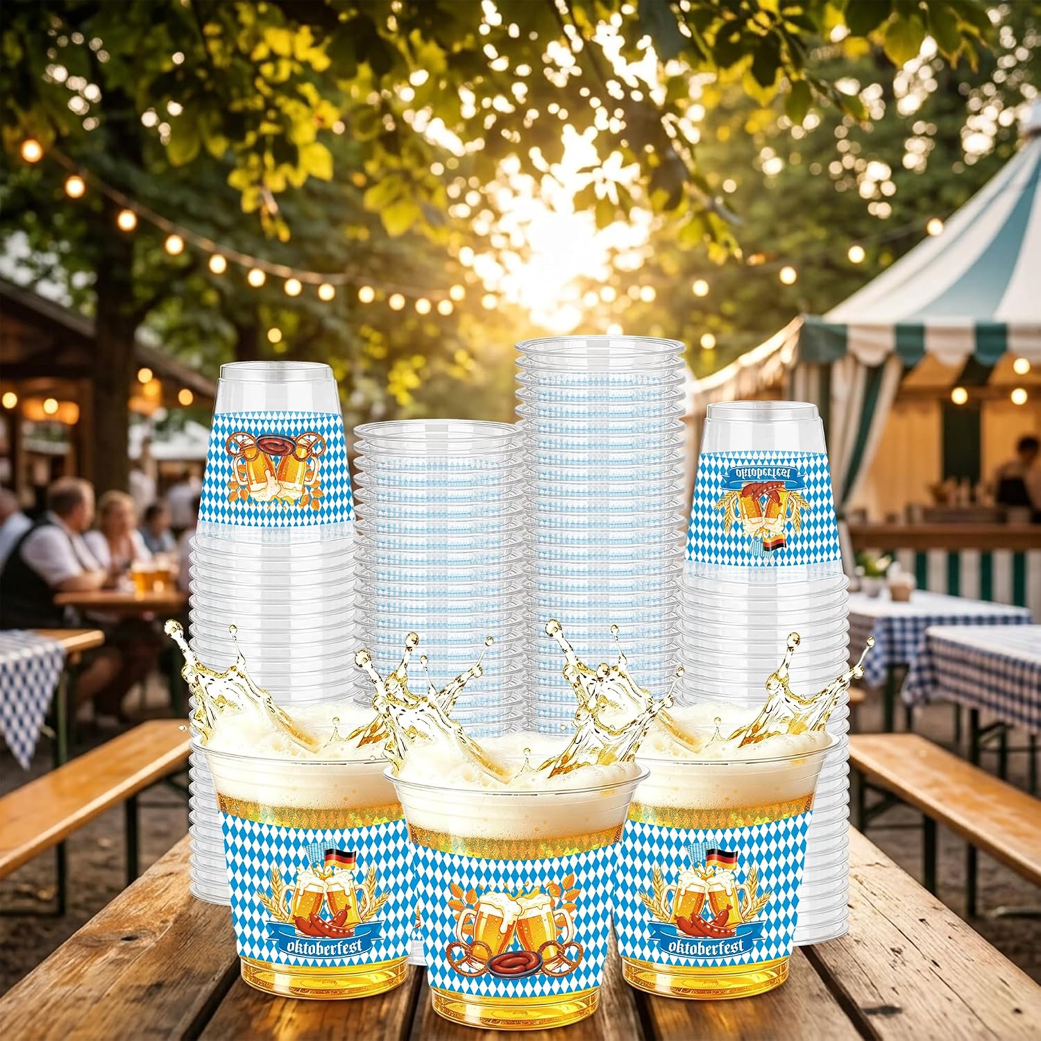 Romart 100 Pcs Oktoberfest Plastic Cups, 12 Oz Beer Festival Party Cups