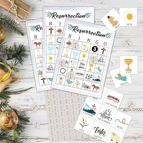 Miniatura 3 de HUQIL Juegos de fiesta de bingo bíblico cristiano con 24 jugadores, actividades religiosas de bingo bíblico para vacaciones familiares, escuela