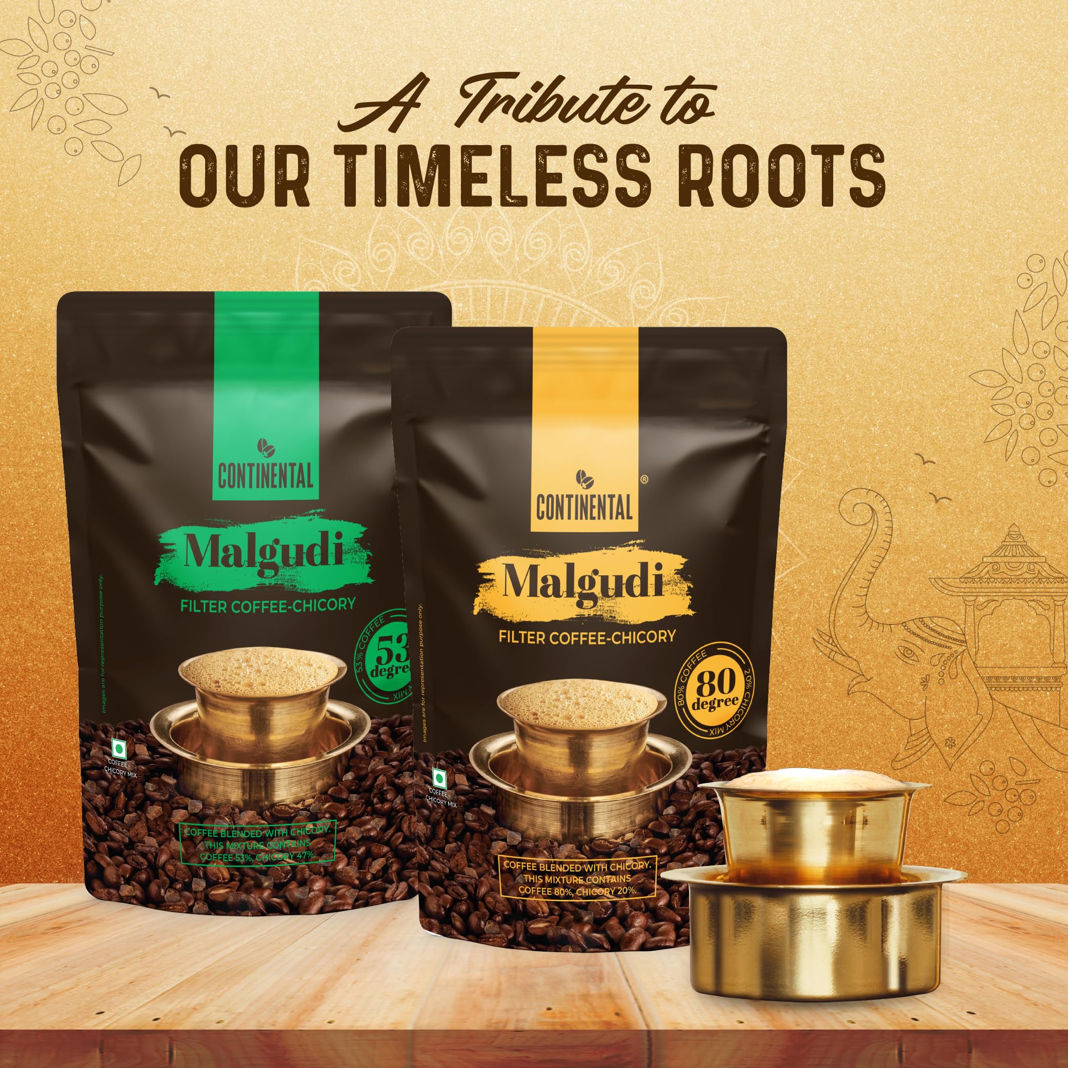 Continental Malgudi Filter Coffee Powder | 500gm Pouch | 80% Coffee - 20% Chicory | Traditional South Indian | Roasted Ground| Smooth Flavour and Rich Aroma | 4