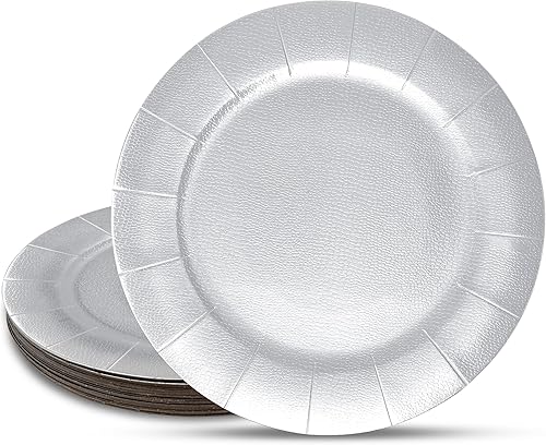 Gift Boutique 24 platos de carga desechables redondos plateados de 13 pulgadas, bandeja de servicio de cena, platos de cartón de papel para colocar