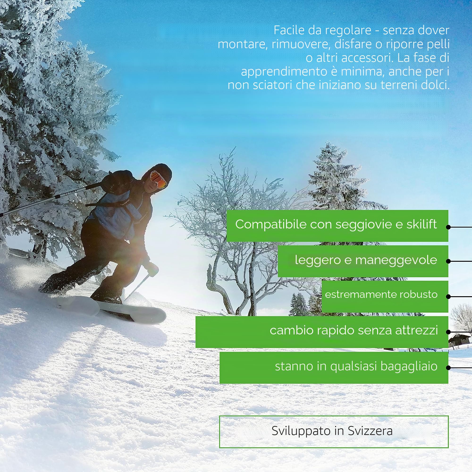 Racchette da neve 36 – 46 I 3 in 1 per salire, guidare, scivolare, per sciare con scarpe da trekking