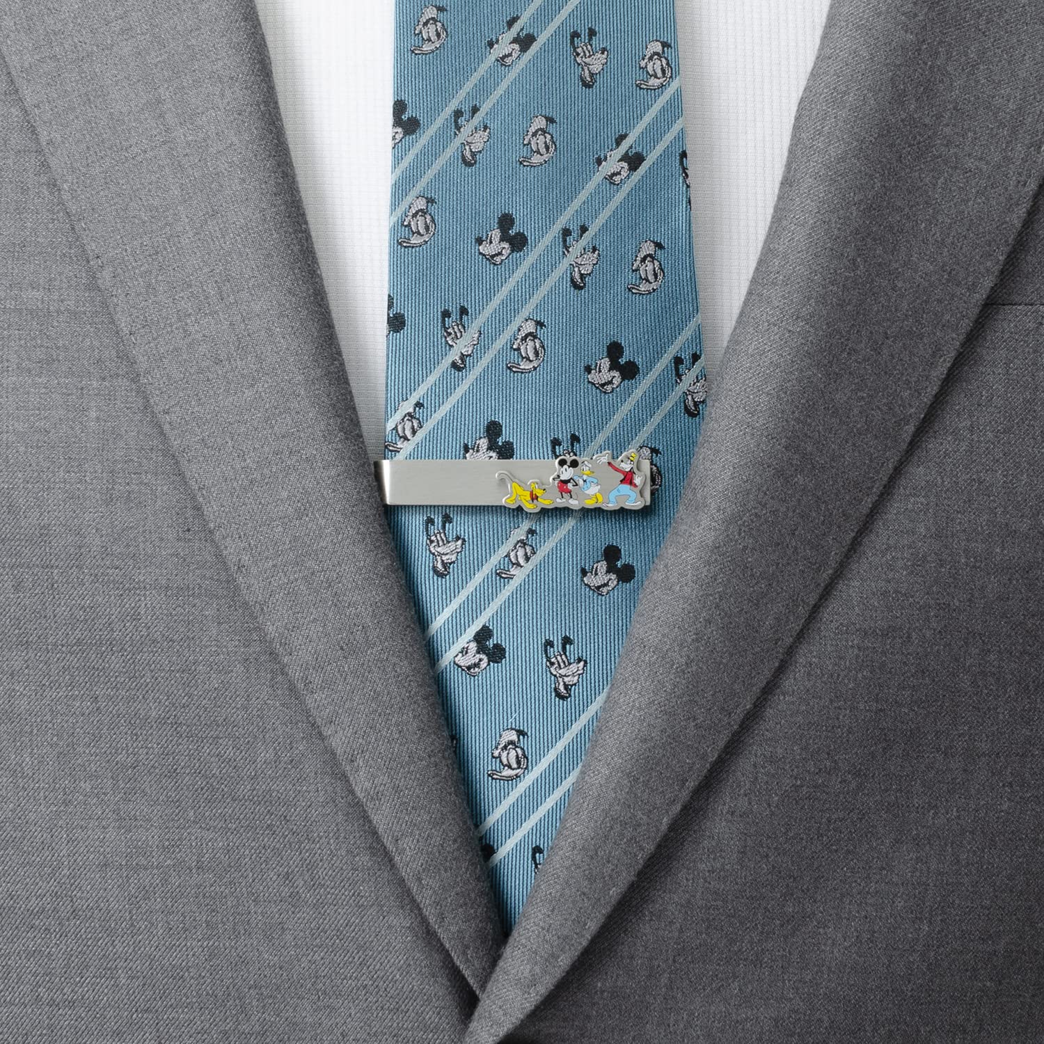 Mickey And Friends Printed Silver Tie Bar, Officially Licensed by Disney.