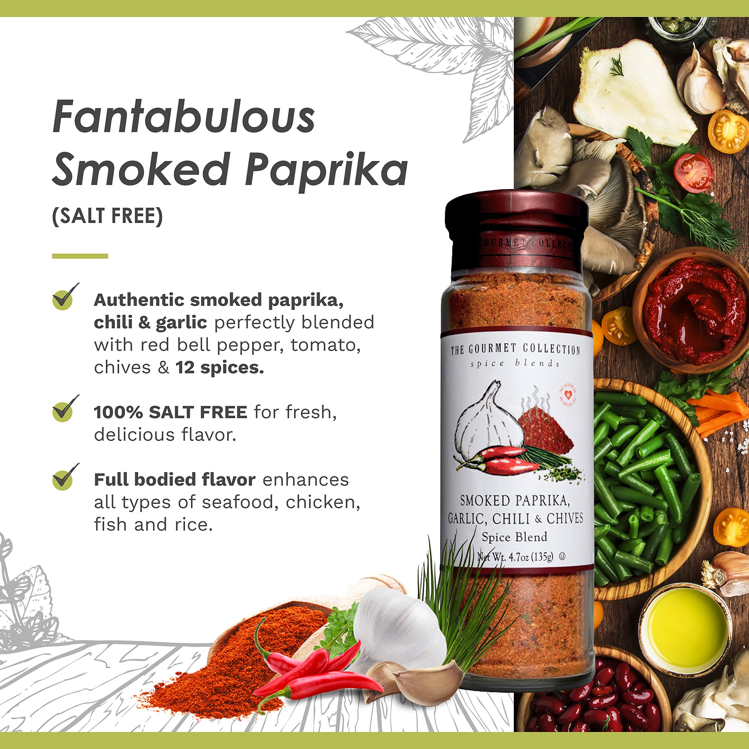 The Gourmet Collection Seasoning Blend, Smoked Paprika, Garlic, Chili & Chives Spice BlendSalt