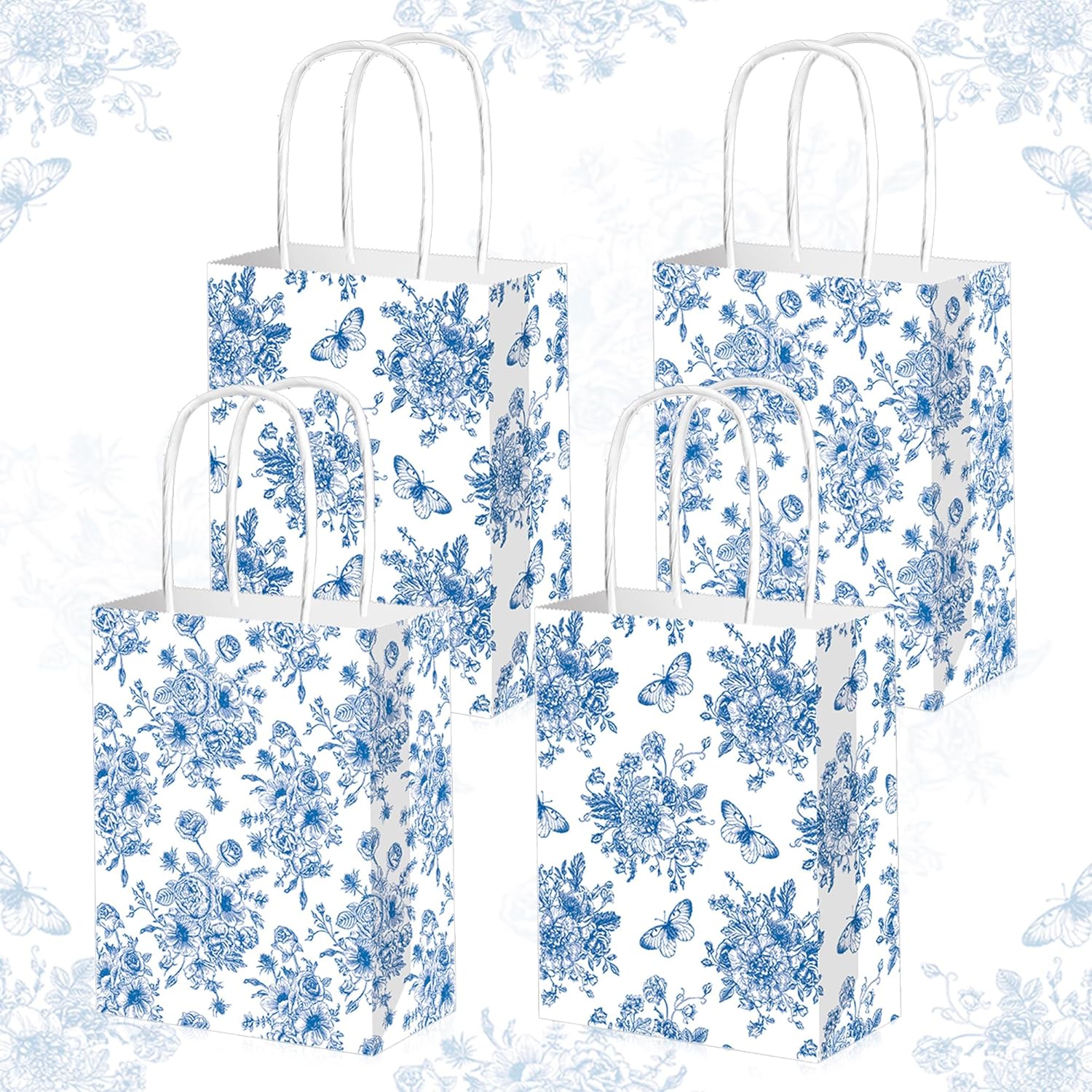 BACH AND BOOZY 12PCS Floral Paper Gift Bag Blue White Party Bags,Something Blue Before I do Gift Bag for Bridal Shower Bachelorette Engagement Wedding