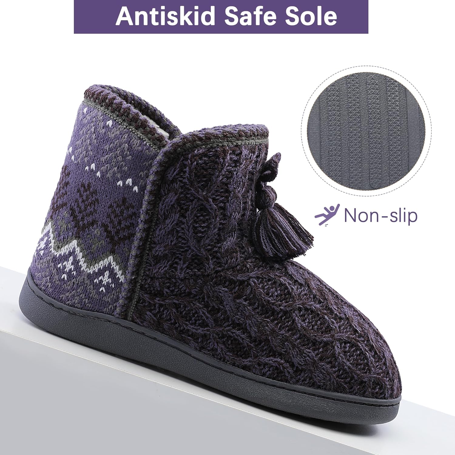 Womens Slippers Winter Warm House Shoes Knitted Fleece Faux Fur Lining Bootie slipper - Image 4