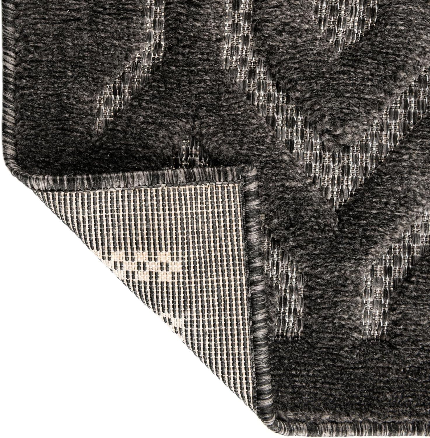 Rugs.com Outdoor Trellis Textured Collection Rug – 2' x 3' Charcoal Low Rug Perfect for Entryways, Kitchens, Breakfast Nooks, Accent Pieces