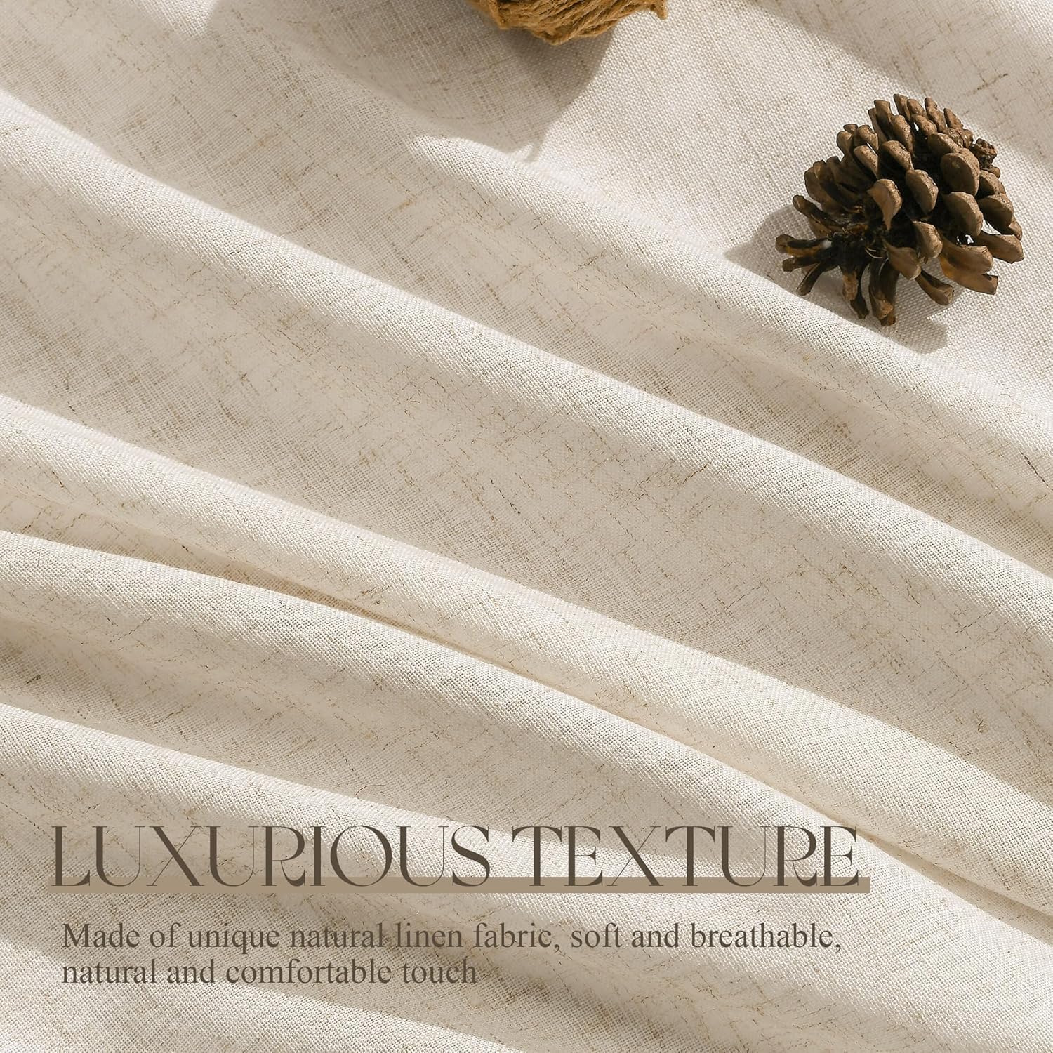 Flax Linen Beige Curtains 84 inches Long 2 Panel for Living Room Back Tab Pocket Drapes Semi Sheer Privacy Khaki Window Curtain Country Rustic Farmhouse Cloth Curtain for Dinning Room Tan