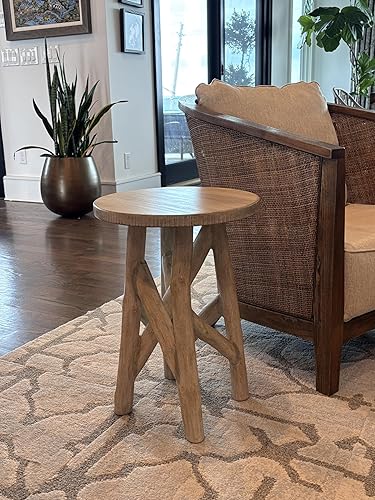 Miniatura 18 de East at Main Mesa auxiliar de madera rústica o soporte para plantas, formas redondas y rectangulares, múltiples acabados, muebles decorativos hechos