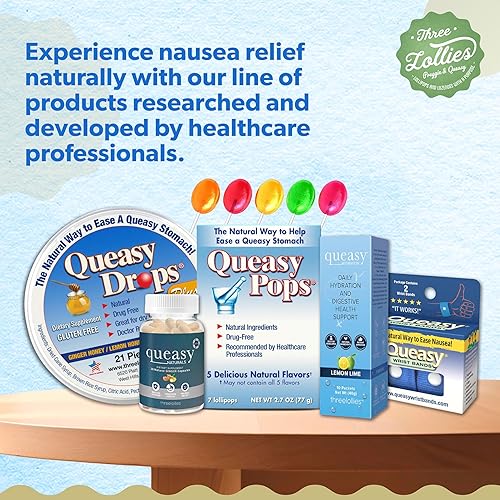 Miniatura 6 de Three Lollies Queasy - Pulseras antináuseas  Alivio de náuseas y vómitos de náuseas matutinas, mareos por movimiento, migraña  clínicamente probado