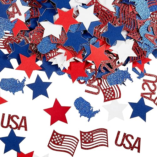 Miniatura 8 de Confeti patriótico para mesa de estrellas del Día de la Independencia, rojo, blanco, azul, lentejuelas, confeti, decoración del 4 de julio, confeti