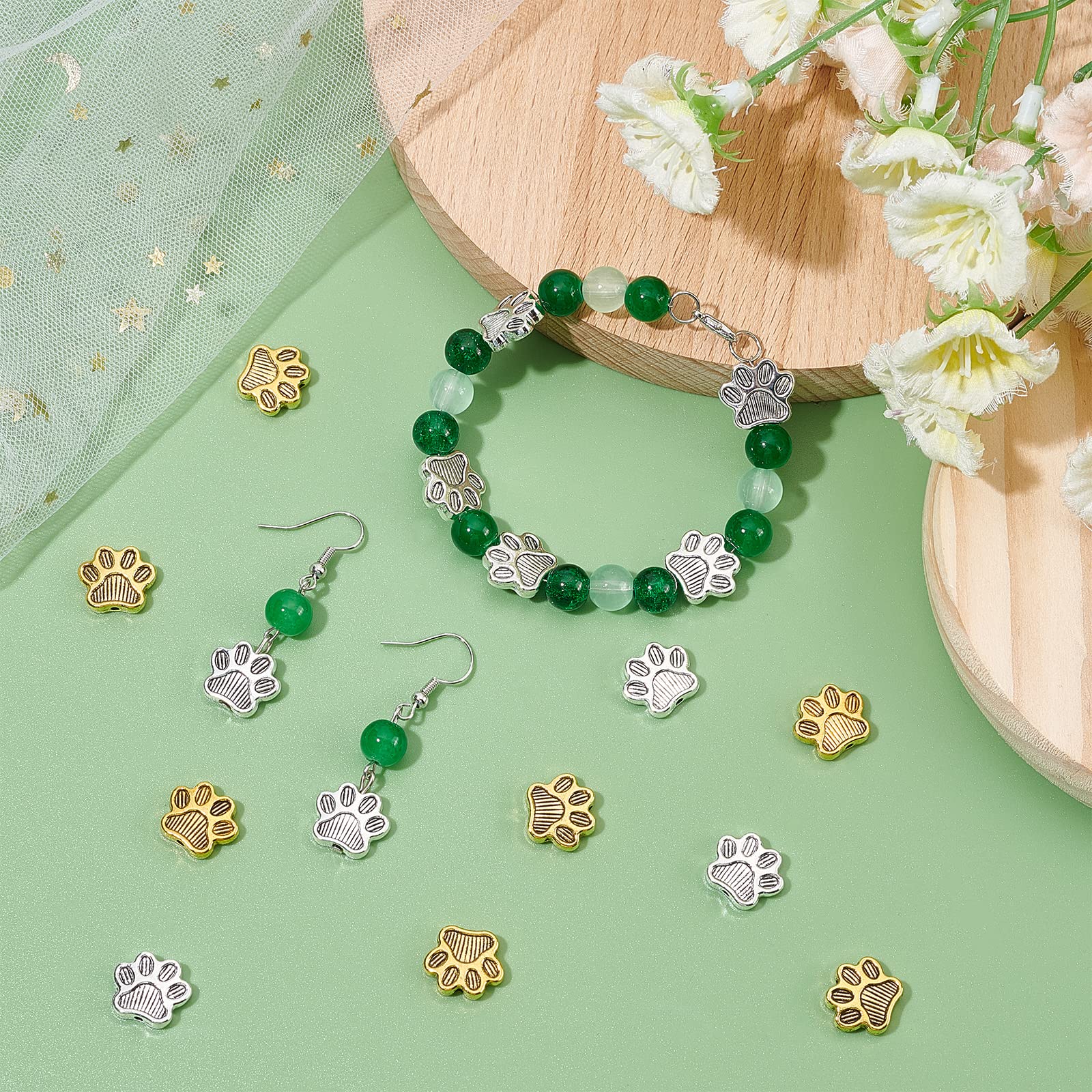 50 Pcs Dog Cat Paw Print Acrylic Beads - Large Hole Rondelle Charms For Jewelry Making