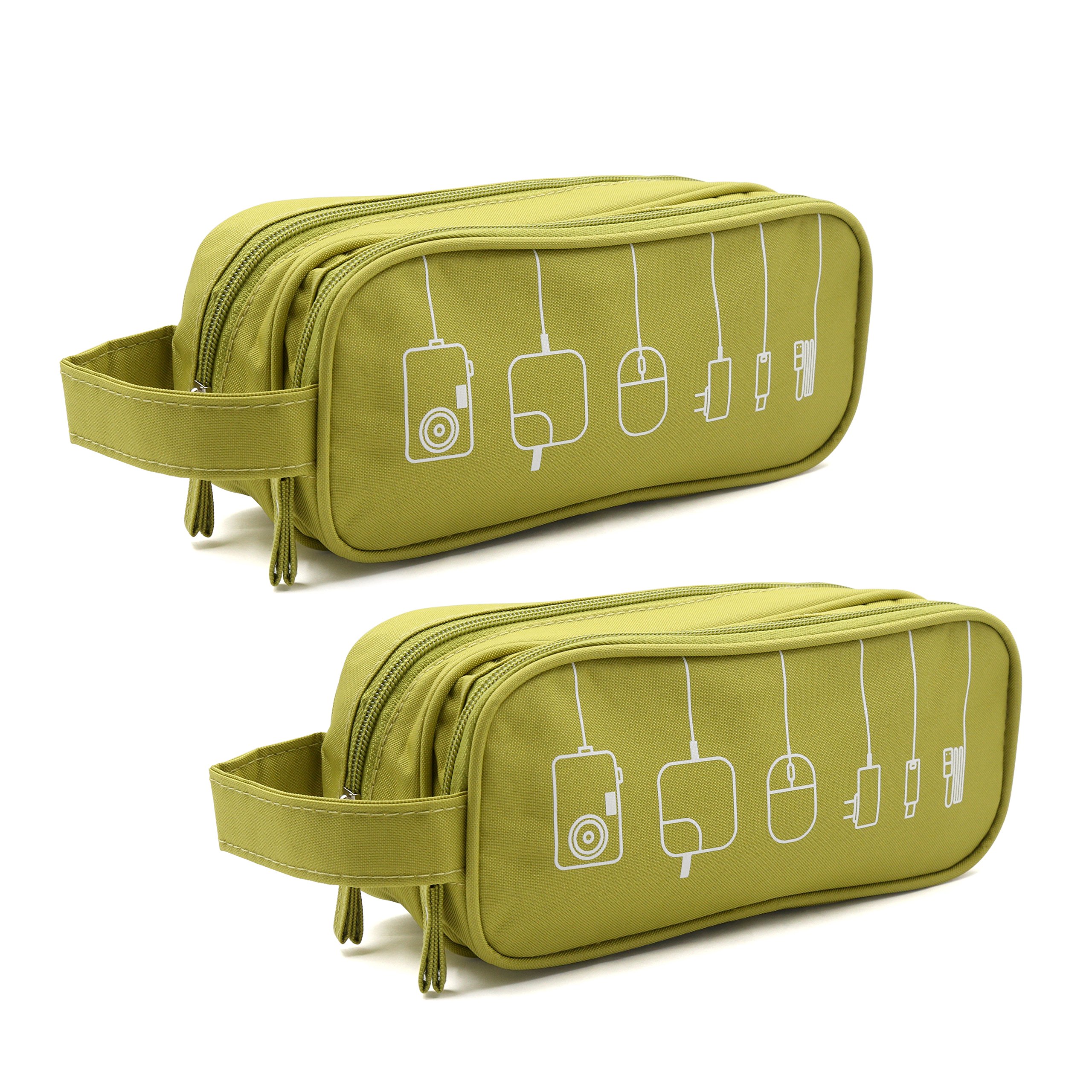HONSKY 2 Set Medium Water Repellent Travel Electronics Accessories Gadget Cable Cord Organizer, Hanging Cosmetic Makeup Toiletry Space Storage Bags Cases Pouch for Kids Women Men, Green