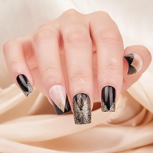 Vaisoeny Uñas postizas medianas de ABS de ajuste natural con pegamento de gelatina, uñas reutilizables para manicura con pegamento para mujeres y