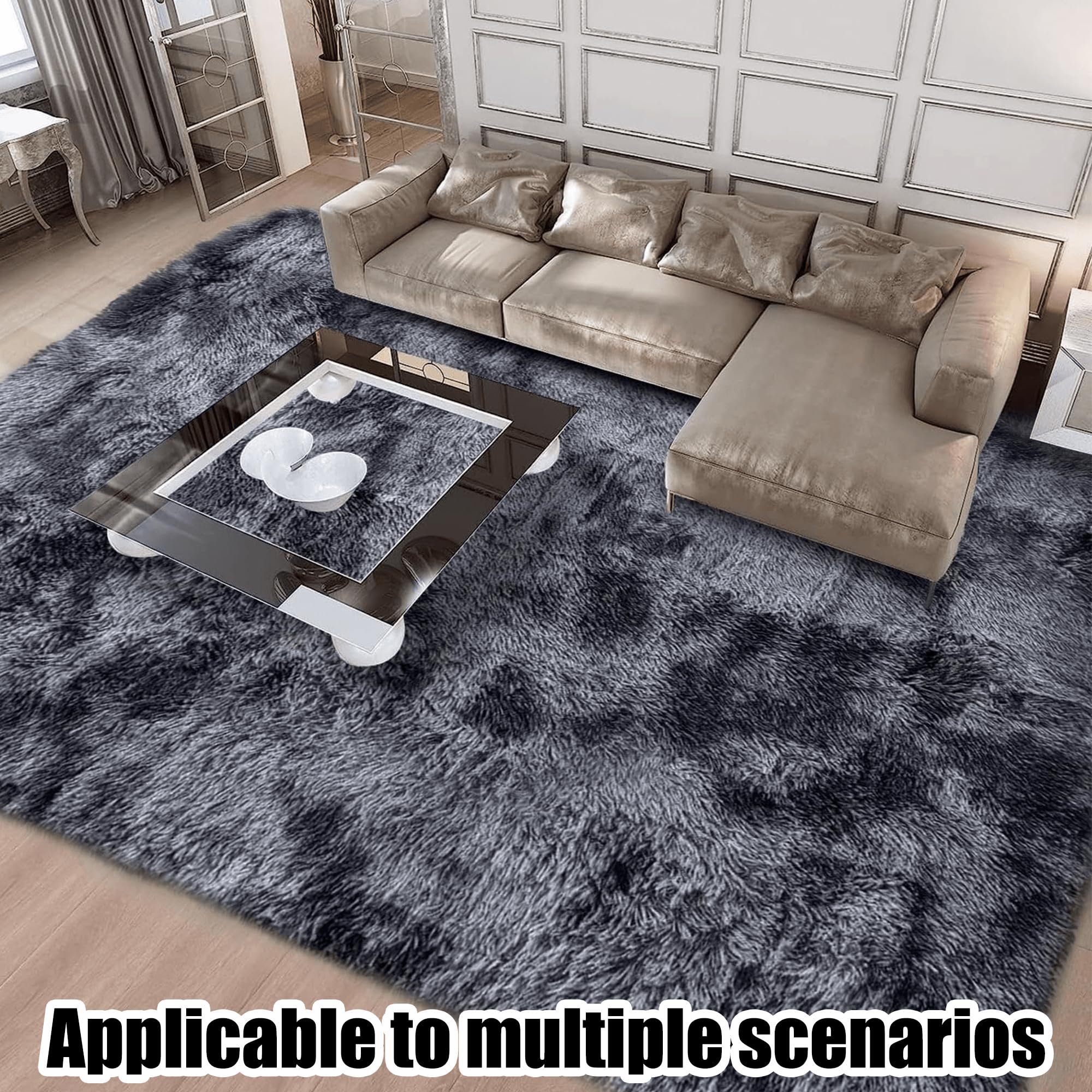 Moquette Chambre 230 x 300 cm Intérieur Moelleux Épais Chambre Tapis Décoratif Extra Large pour à Coucher, Salon, Gris Foncé