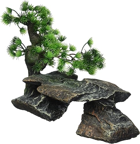 Penn-PLAX Deco-Replicas - Árbol bonsái sobre rocas para decoración de acuario, seguro para peceras de agua dulce y salada, altura de 9 pulgadas