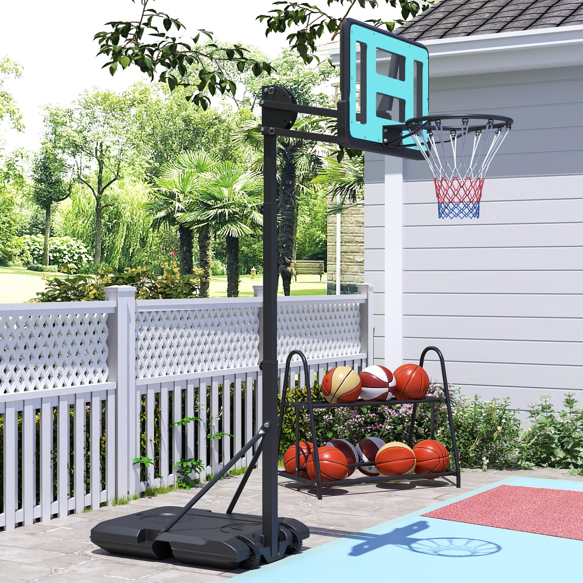 SPORTNOW Panier de Basket extérieur Hauteur réglable 146-236 cm Panier de Basket sur Pied à roulettes avec Base Stable remplissable d'eau ou de Sable pour Juniors et Adultes, Noir