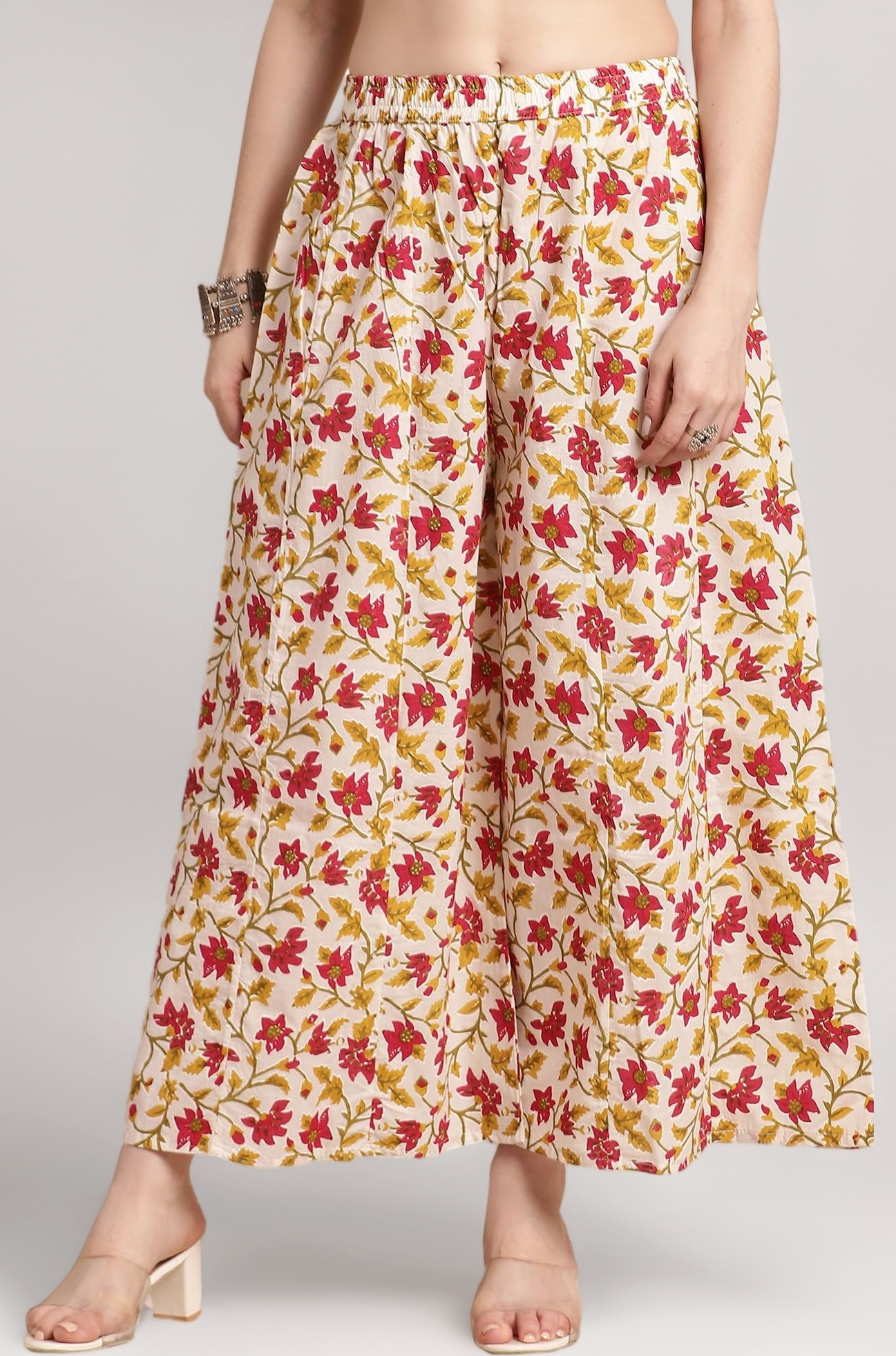 Pistaa's Women's Regular Fit High Rise Cotton Flair Printed Regular Palazzo