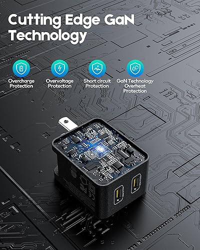 Miniatura 5 de Cargador USB C PD de 45 W, cargador de pared USB C, cargador rápido GaN III de 2 puertos, cargador USB C para portátil de viaje para MacBook ProAir,