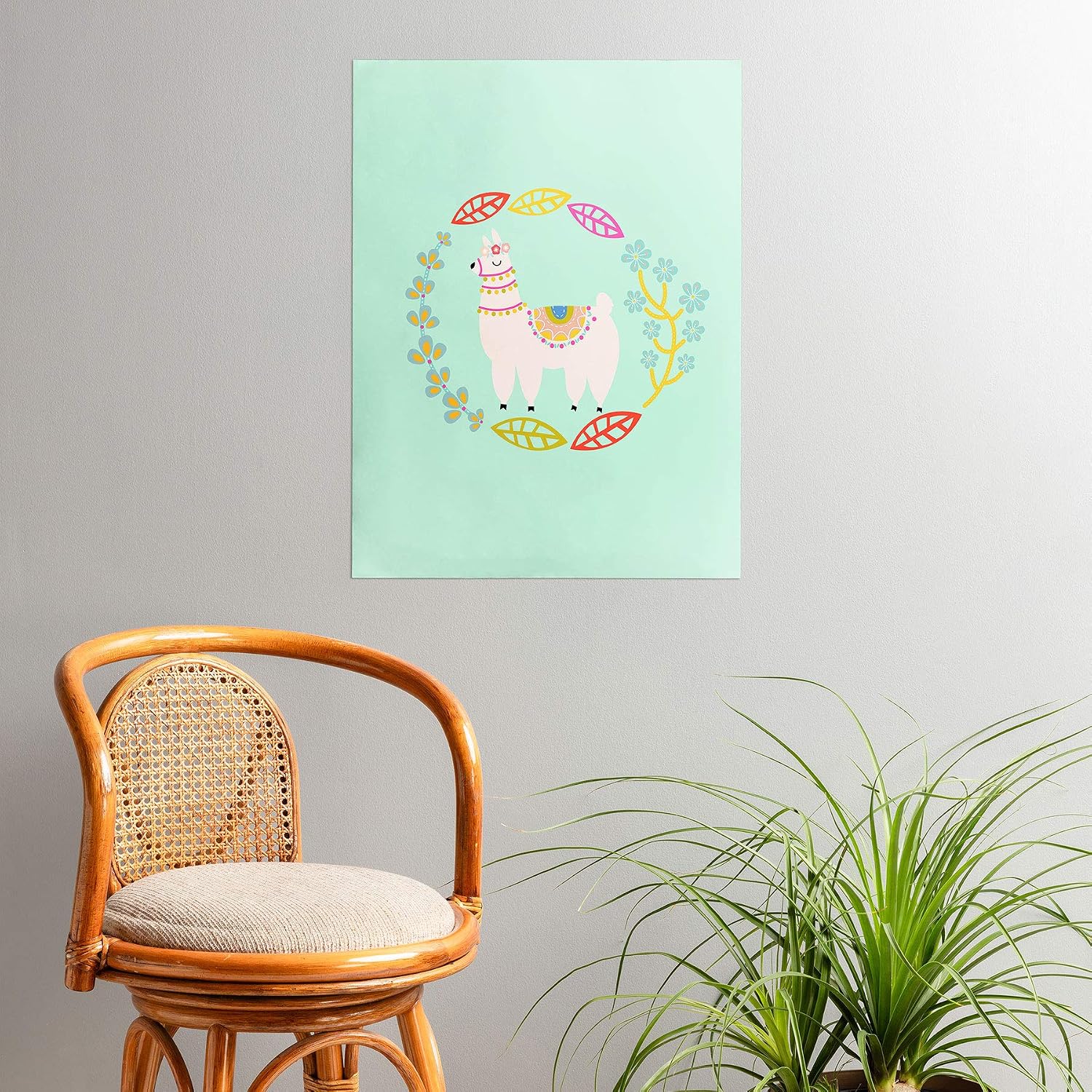 Deny Designs Hello Sayang Lola Llama Mint Poster, 18x24, Green