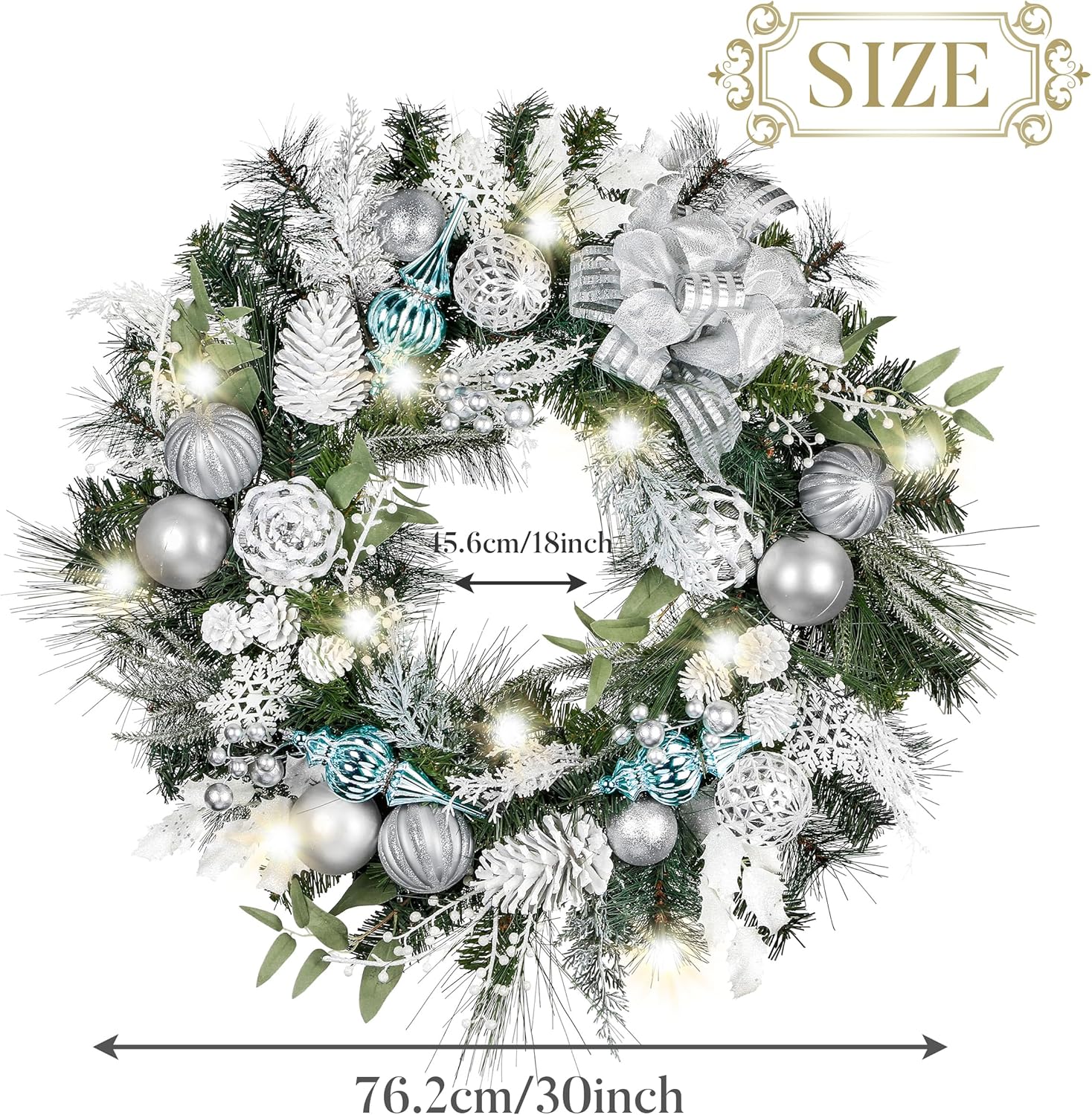 Valery Madelyn Christmas Gnome Tree Topper with Timer&Christmas Wreath for Front Door with Lights（2 Items Buddle