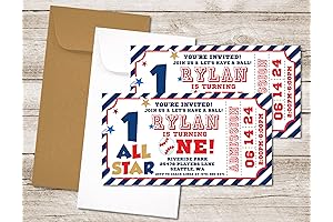 Stunning Red Blue Baseball 1st Birthday Ticket Invitations With Envelopes