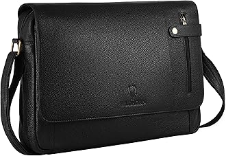 WildHorn Leather 15 inch Laptop Messenger Bag for Men I Padded Laptop Compartment with Adjustable Strap I Extra Zip Compartments I DIMENSION : L-15 inch W-3 inch H-12 inch
