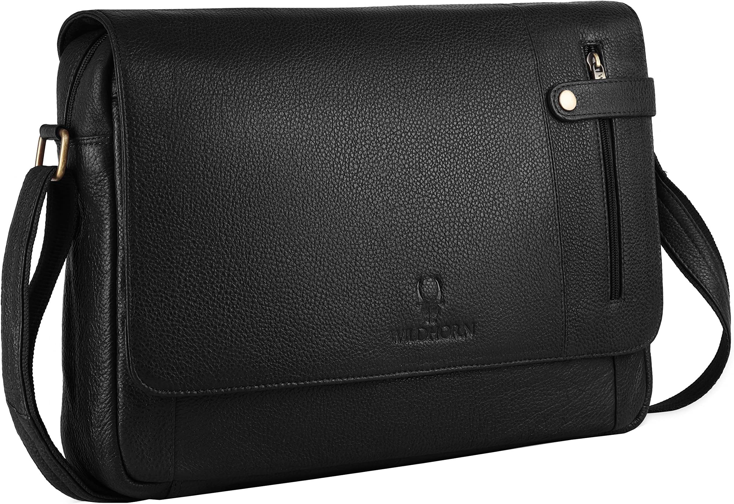 WildHorn Leather 15 inch Laptop Messenger Bag for Men I Padded Laptop Compartment with Adjustable Strap I Extra Zip Compartments I DIMENSION : L-15 inch W-3 inch H-12 inch