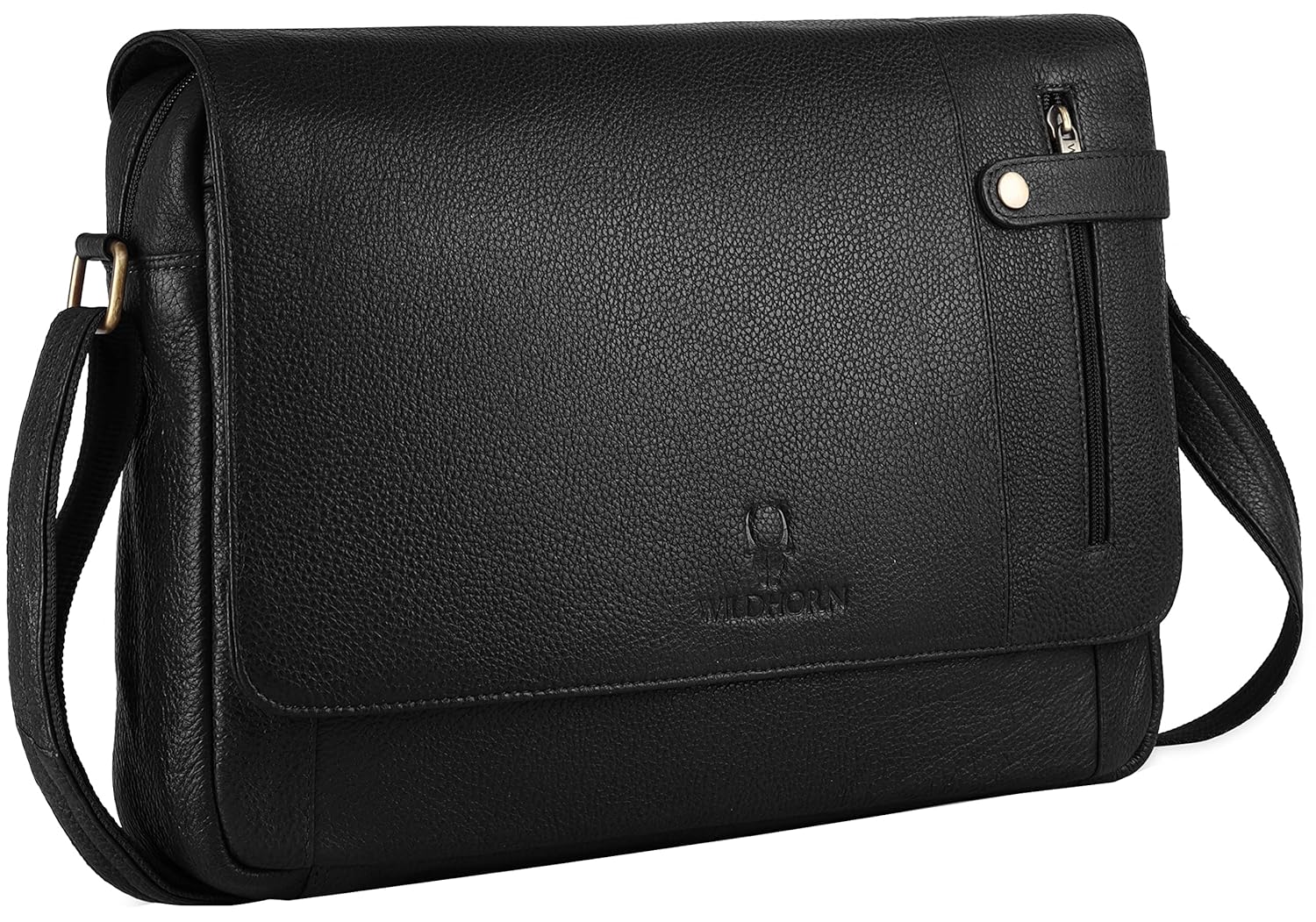 WildHorn Leather Messenger Bag for Men/Office Bag for Men I Padded Laptop Compartment with Adjustable Strap I DIMENSION : L-15 inch W-3 inch H-12 inch