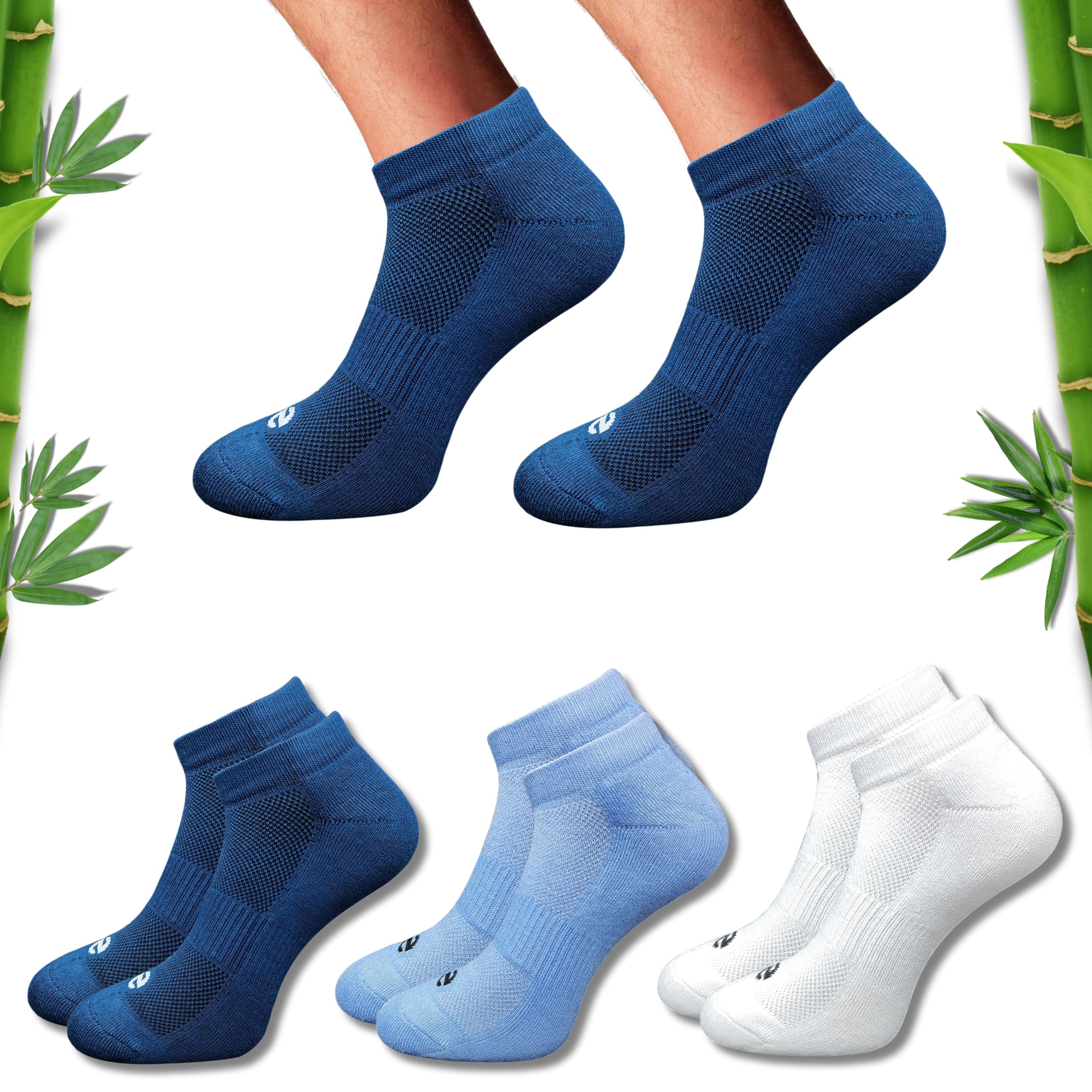 Premium Bamboo Unisex Socks - Low Cut (Set of 3: Navy + Sky Blue + Off White) | 88% Bamboo Fabric, Anti-Bacterial,Soft.-image-13
