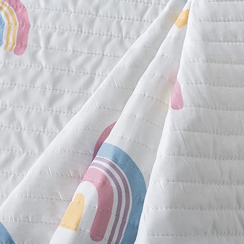 Miniatura 6 de Soul & Lane Juego de edredón arcoíris - Tamaño Queen con 2 fundas, acogedora colcha acolchada ligera con motivo de arcoíris y corazones, ropa de