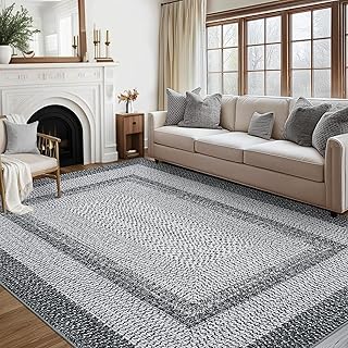 GarveeHome 8x10 Area Rug Braided Print Washable Rug Large for Living Room, Non Slip Farmhouse Rustic Floor Carpet Accent Bedroom Modern Throw Floor Cover Border Carpet (Grey)
