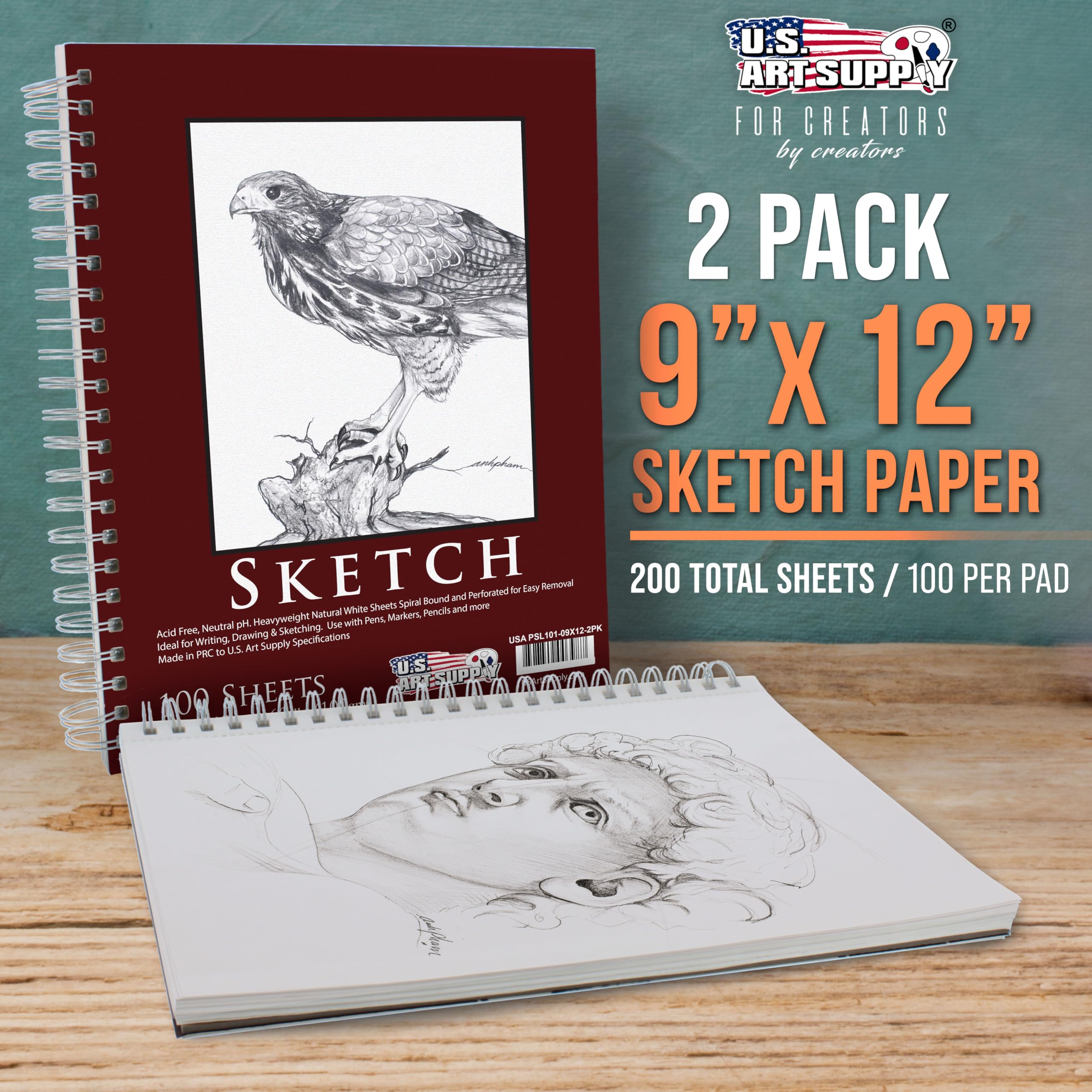 U.S. Art Supply Sketchbook Pads - 2 Pack 9x12" -2