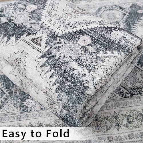 Miniatura 5 de Alfombras de área de 8 x 10 pies, lavables, color gris, grandes para sala de estar, dormitorio, mesita de noche, comedor, guardería, antideslizante,