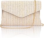 Straw Clutch Purses for Women, Summer Envelope Handbags with Chain, Elegant Woven Evening Bag for Wedding Party Prom